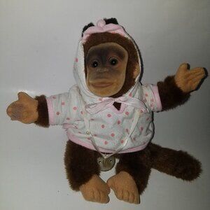 VTG Hosung Monkey Chimp Plush Hand Puppet Bunny Ears Pink Shirt Binky 1994 Brown